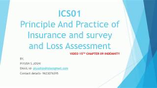 ICS01  CHAPTER 09 INDEMNITY  PRINCIPLE AND PRACTICE OF INSURANCE AND SURVEY AND LOSS ASSESSMENT [upl. by Ayotahs168]