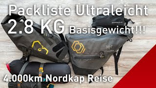 Ultraleicht Packliste für 4000km Nordkap Radreise Bikepacking Ausrüstung 🇸🇪🇫🇮🇳🇴 [upl. by Assirak844]