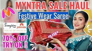 HUGE Myntra Sale Haul quotFESTIVE WEAR SAREEquot Celebrity inspired saree Organza Saree  Try on [upl. by Antonina]