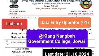 Laitkam Data Entry Operator Kiang Nangbah Government College Jowai [upl. by Yetty]