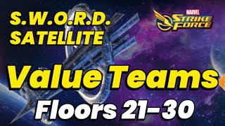 FLOORS 2130 F2P TEAMS GUIDE SWORD SATELLITE BLACK KNIGHT EVENT  MARVEL Strike Force  MSF [upl. by Ariayek]