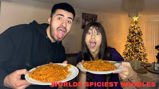 Eating the Worlds SPICIEST noodles FT My Sister [upl. by Kiele311]