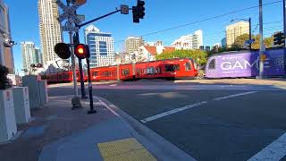 G Street and Kettner Blvd Trolley passes by through an intersection [upl. by Rew]