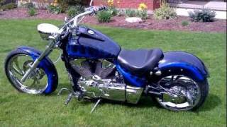 Honda Vtx1300 240 Raked Custom Chopper PhaseII Air Brushed HK Pipes filmed w Blackberry Playbook [upl. by Reinwald]