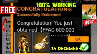 FREE FIRE REDEEM CODE TODAY 24 DESEMBER REDEEM CODE FREE FIRE  FF REDEEM CODE TODAY 24 DESEMBER FF [upl. by Sanborn]