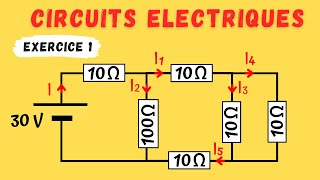 CIRCUITS ELECTRIQUES EXERCICE1 Calculer la Résistance équivalente et les intensités des courants [upl. by Annenn]