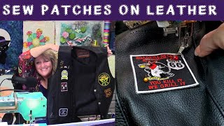 How to Sew Patches on Leather Using a Sewing Machine [upl. by Ordnael]