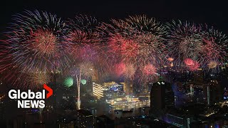 New Years 2024 Bangkok Thailand rings in New Year with riverside fireworks [upl. by Settera116]