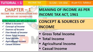 Basic Concepts of Income and Important Definitions  Heads of Income  CH1 [upl. by Adnaral]