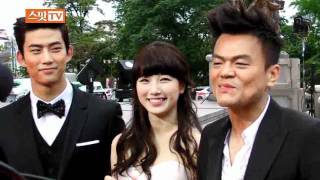 DAUM TV 110526 47th Baeksang Awards Red Carpet Interview  Taecyeon Suzy amp JYP [upl. by Atihcnoc]