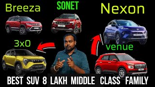 Top 5 Best Suv 8 lakh to 10 lakh  Nexon vs Breeza vs venue vs sonet vs 3xo vs Kylaq  compact Suv [upl. by Sherrer]