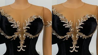 HOW TO CUT AND SEW A CORSET WITH A DEEP NECKLINE With a skin illusion net yoke [upl. by Zeuqram]