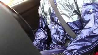 Blue and silver PVC shiny Rain suit with rubber glove drive 2 [upl. by Thayer]