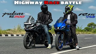 Pulsar Rs200 Bs6 Vs Yamaha R15 V4 Drag Race  TOP END [upl. by Carmina]