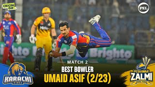 MATCH 2  PEL BEST BOWLER UMAID ASIF  KARACHI KINGS vs PESHAWAR ZALMI  CRICINGIF [upl. by Memberg]