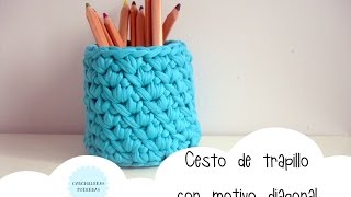 Cesto de trapillo con motivo diagonal  TUTORIAL [upl. by Olracnaig]