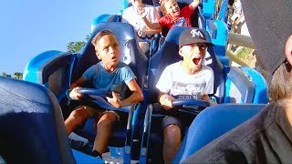 KIDS HILARIOUS ROLLER COASTER REACTION Lagoon Amusement Park part 1 [upl. by Shute353]