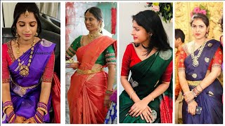 Best Borderless Silk Saree Blouse Designs 2023  No Boarder Silk Sarees With Contrast Blouses [upl. by Joni]