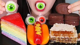 MOST POPULAR FOOD FOR ASMR CREPE CAKE CHOCOLATE ICE CREAM GUMMY HONEYCOMB 먹방 咀嚼音 MUKBANG EATING [upl. by Saffier725]