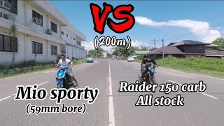 Mio sporty 59mm bore VS Raider 150 carb all stock  Friendly gauge X Test drive [upl. by Ayna381]