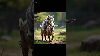 Cute cat riding on goat 🐐 cat funny pets meowingtv cute [upl. by Beyer]