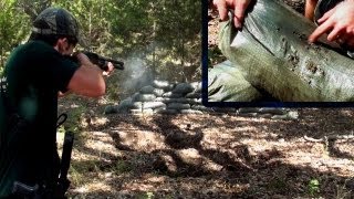 Sand Bag Torture Test 9mm 223 12g Slug amp 00 Buck [upl. by Leigh578]