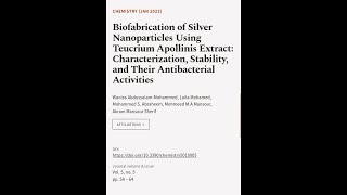 Biofabrication of Silver Nanoparticles Using Teucrium Apollinis Extract Characteriza  RTCLTV [upl. by Dott607]