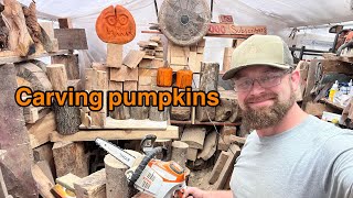 Chainsaw carving pumpkins [upl. by Holey408]