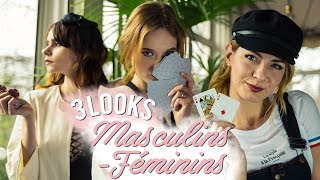 3 LOOKS MASCULINS FEMININS avec SoUrbanGirl Estelle Blog Mode et Natacha Birds [upl. by Ueihtam]