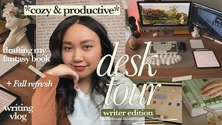 🍂 drafting my gothic fantasy book bc it’s spooky szn  cozy writing space refresh  vlog • desk tour [upl. by Gerger231]