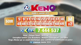 Tirage du soir Keno® du 09 janvier 2024  Résultat officiel  FDJ [upl. by Ackley963]