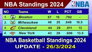 NBA Standings 2024 STANDINGS  UPDATE 2632024  NBA Basketball Standings 2024 [upl. by Kelcie]