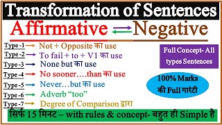 Transformation of Sentences  Interchange of Affirmative and Negative Sentences in English Grammar [upl. by Mars343]