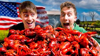 Two Brits try Louisiana Crawfish Boil for the first time [upl. by Hamimej840]