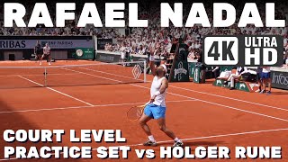 Rafael Nadal vs Holger Rune  Court Level FULL Practice Set 2024 Roland Garros [upl. by Assillam49]