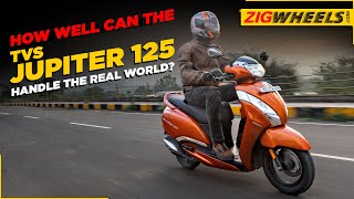 New TVS Jupiter 125  Definitive Real World Review  Comfort Performance Storage  ZigWheelscom [upl. by Naoj]