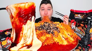 EXTREME VOLCANO FIRE NOODLES • Mukbang amp Recipe [upl. by Dnomra]