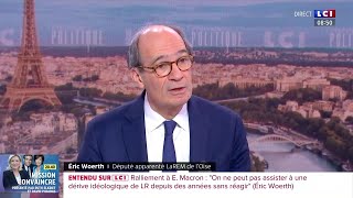 Sur son ralliement à E Macron  quotJai reçu beaucoup de courriers injurieuxquot  ERIC WOERTH [upl. by Enilauqcaj]