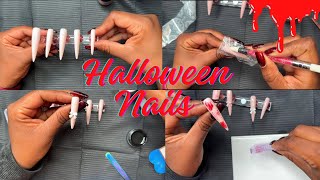 Long Stiletto Nails  Lace Nail Foil  Blood Splatter Nail Art  Halloween Nails 🩸🩸🩸 [upl. by Dorlisa]