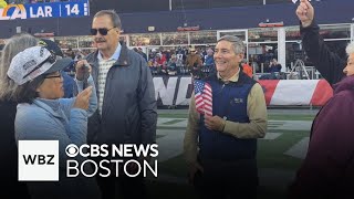 Former WBZTV photographer and veteran Danny Marotta honored at Patriots game [upl. by Lotz424]