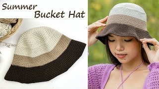 Easy Crochet Summer Bucket Hat Tutorial  Crochet 3Color Bucket Hat DIY [upl. by Enawd]