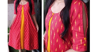 Jacket Style Kurti Cutting and Stitching with Designer sleeves  Kurti Cutting and Stitching [upl. by Sihon267]