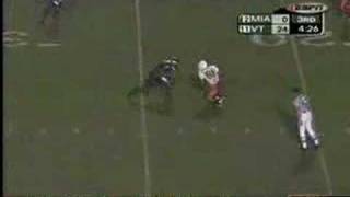 2003 VT vs Miami  Vegas Robinson 1 arm Kellen Winslow tackl [upl. by Atteuqahs766]