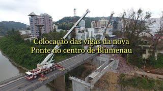 Nova Ponte no Centro de Blumenau  Colocação das Vigas de Concreto  LVP Drones  Imagens Aéreas 4K [upl. by Aserehc]