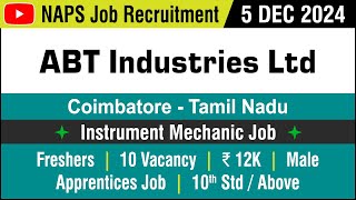 JOB  Coimbatore  ABT Industries Ltd  Freshers  No Fee  Male  Job Vacancy  in Tamil [upl. by Aikehs]