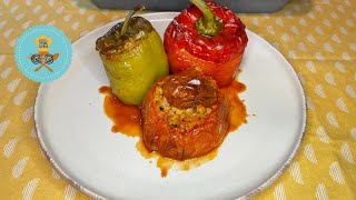 Γεμιστά Με Κιμά  Gemista  Greek Traditional Stuffed Vegetables With Rice And Meat [upl. by Yeneffit]