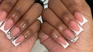 White French Tip w Blinged Out French 🤍 Duck Nails [upl. by Aguayo]