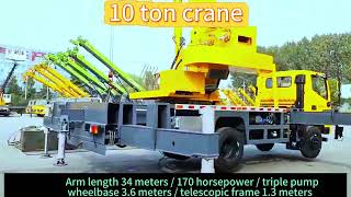 10ton crane 34meter boom 170 horsepower telescopic frame 13 meters 5ton boom crane [upl. by Adnawahs307]