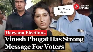 Haryana Elections Congress Candidate Vinesh Phogat Casts Vote In Charkhi Dadri Message For Voters [upl. by Nylia139]