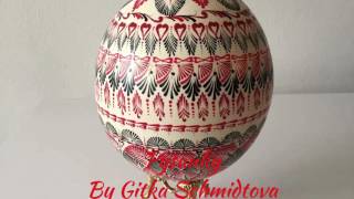 Ostrich egg pysanka Easter egg decorated with black and red color [upl. by Ver]